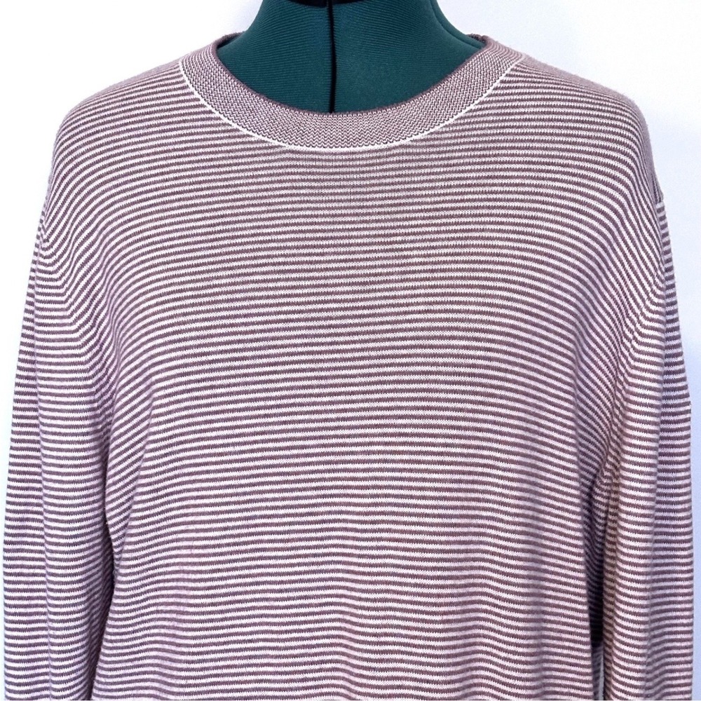 Bonobos Sweater Mens Large Pink White Striped‎ Crewneck Cotton Blend Knit